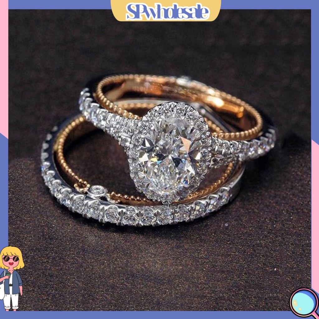 <SPwholesale> Set 2 Nhẫn Đính Hôn Đính Đá Nhân Tạo Nhiều Màu Sắc Lấp Lánh