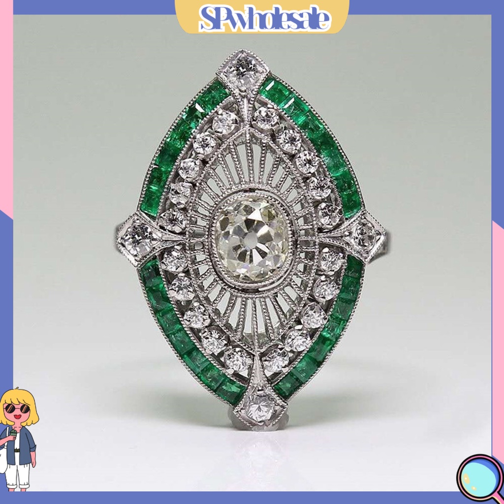 <SPwholesale> Nhẫn Đính Đá Ngọc Lục Bảo Nhân Tạo Hai Tông Màu Lấp Lánh Nghệ Thuật Làm Quà Tặng Sinh Thái Cho Nữ