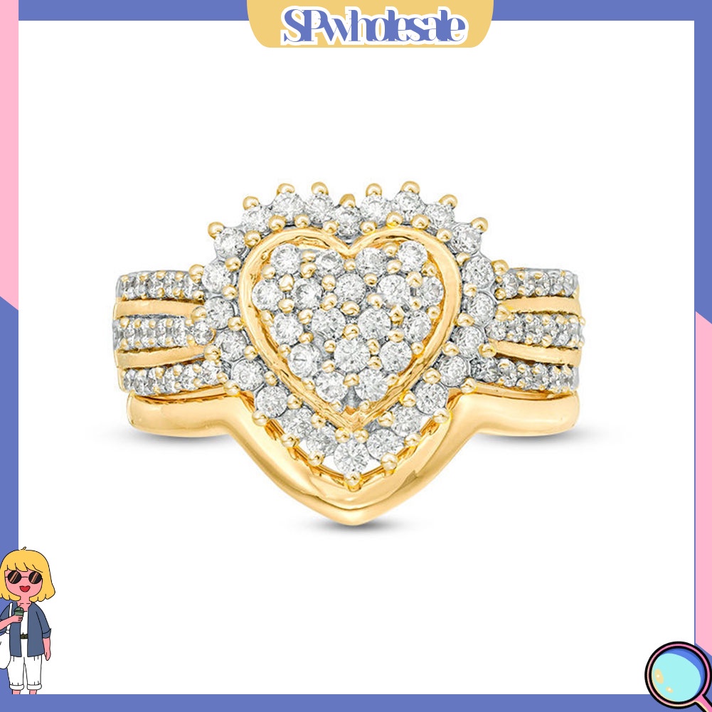 &lt;SPwholesale&gt; Nhẫn Đính Đá Zircon Hình Trái Tim Thời Trang Cho Nữ