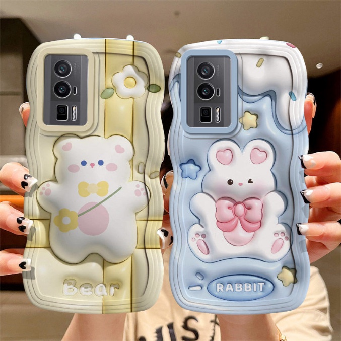 Ốp lưng Samsung S23 Plus S21 Plus S21 Ultra S22 Plus S23 Ultra S22 Ultra S20 Ultra S20 Plus S20 Fe S21 Fe A51 A72 A03 A32 A20 A71 A30 A31 A02 A70 3D Vision Cartoon lovely Bear Rabbit Wave edge soft phone case