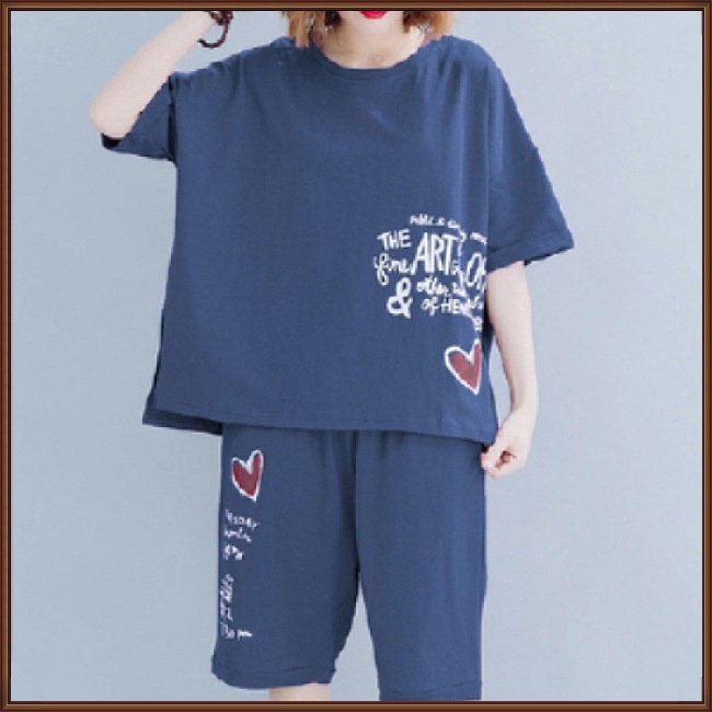 Set Đồ Mùa Hè 2 Món Gồm Áo Thun Tay Cộc + Quần Ngắn In Họa Tiết Thời Trang Cho Nữ