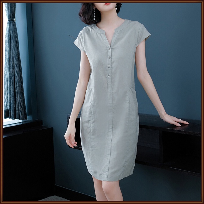 Đầm Tay Ngắn Cổ Chữ V Màu Sắc Thời Trang Mùa Hè Cho Nữ