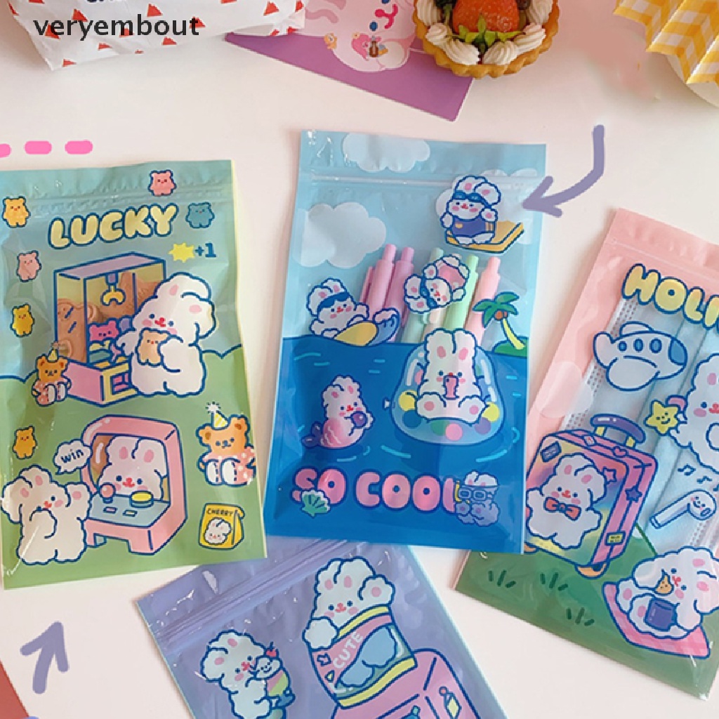 Bộ 5 Túi Zip Bằng Nhựa PVC In Hình Thỏ Dễ Thương Dùng Đựng Bánh Kẹo / Trang Sức Tiện Dụng