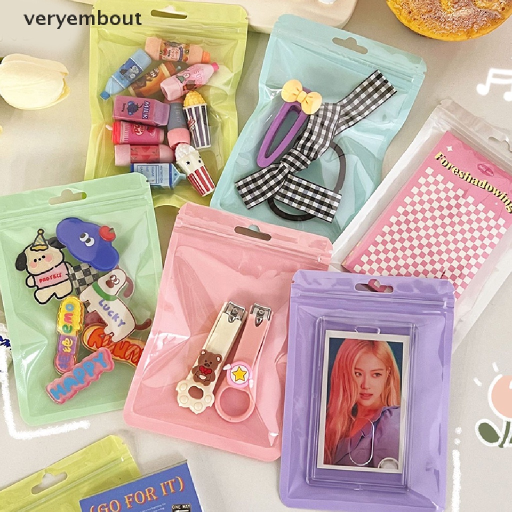 Set 10 Túi Zip Bằng Nhựa Dày Dặn Màu Sắc Macaron Đựng Cọ Trang Điểm