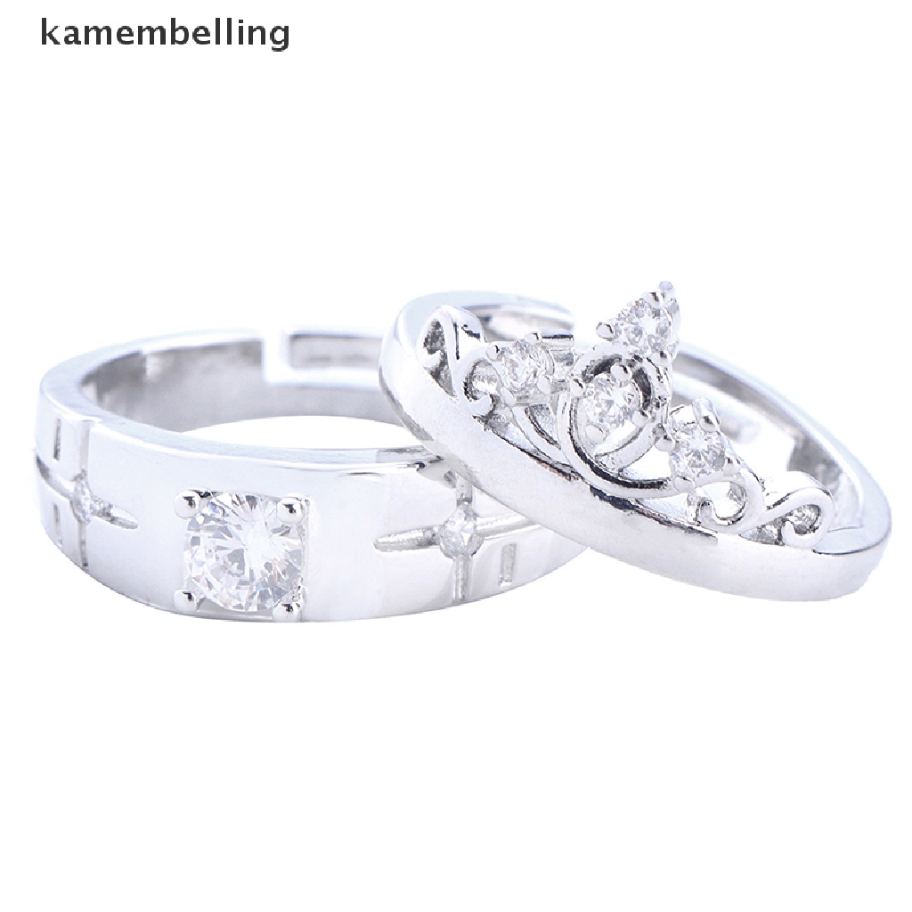 Kamembelling Set 2 Nhẫn Đính Đá Pha Lê Hình Vương Miện Có Thể Điều Chỉnh Kích Thước Cho Cặp Đôi