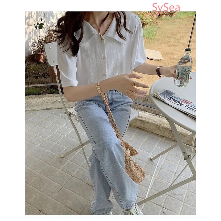 Áo Sơ Mi Trắng Tay Ngắn Cổ Chữ V Phong Cách Hàn Quốc Cho Nữ