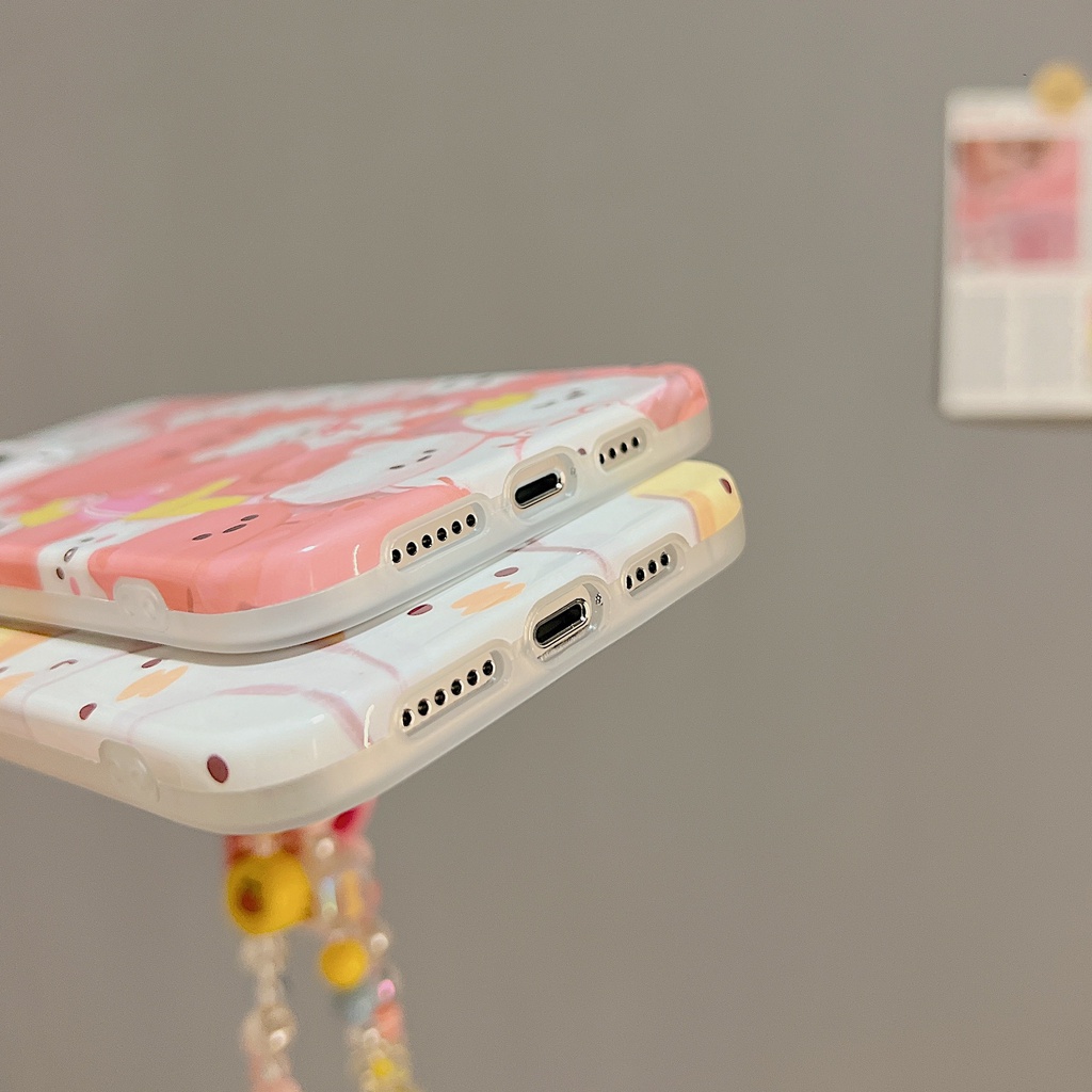 Ốp Điện Thoại TPU Dẻo Họa Tiết Gấu / Vịt / Dây Đeo Ngọc Trai Dễ Thương Cho iphone 14 13 11 12 Pro Max
