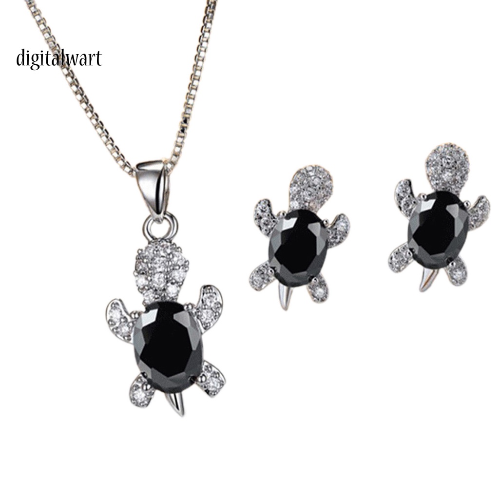 Kỹ Thuật Số| 1 Set Vòng cổ Và Bông Tai Hình Rùa Đính Đá Lấp Lánh