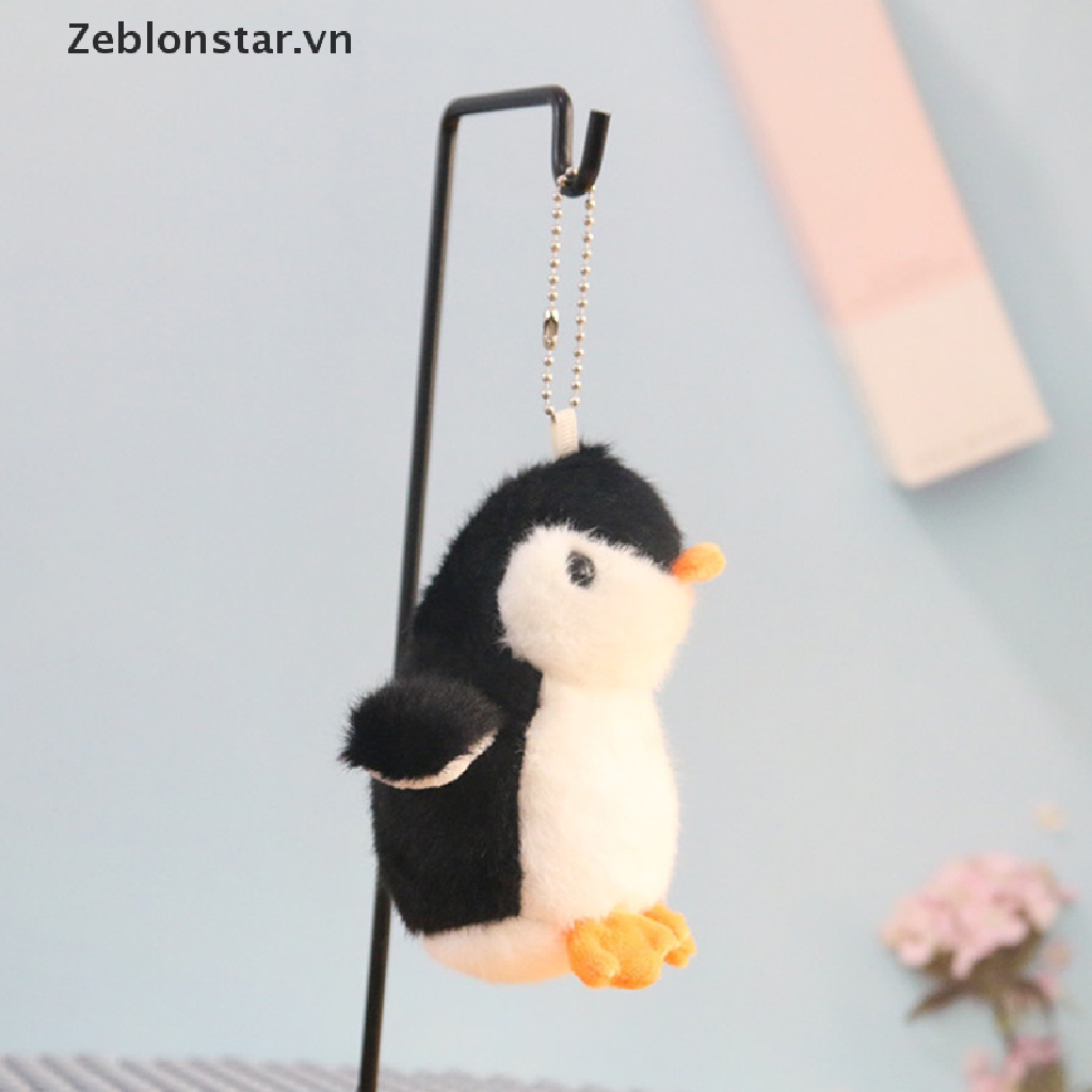 Móc Khóa Hình Chim Cánh Cụt Mắt 3D Nhồi Bông Mềm Mại Dễ Thương