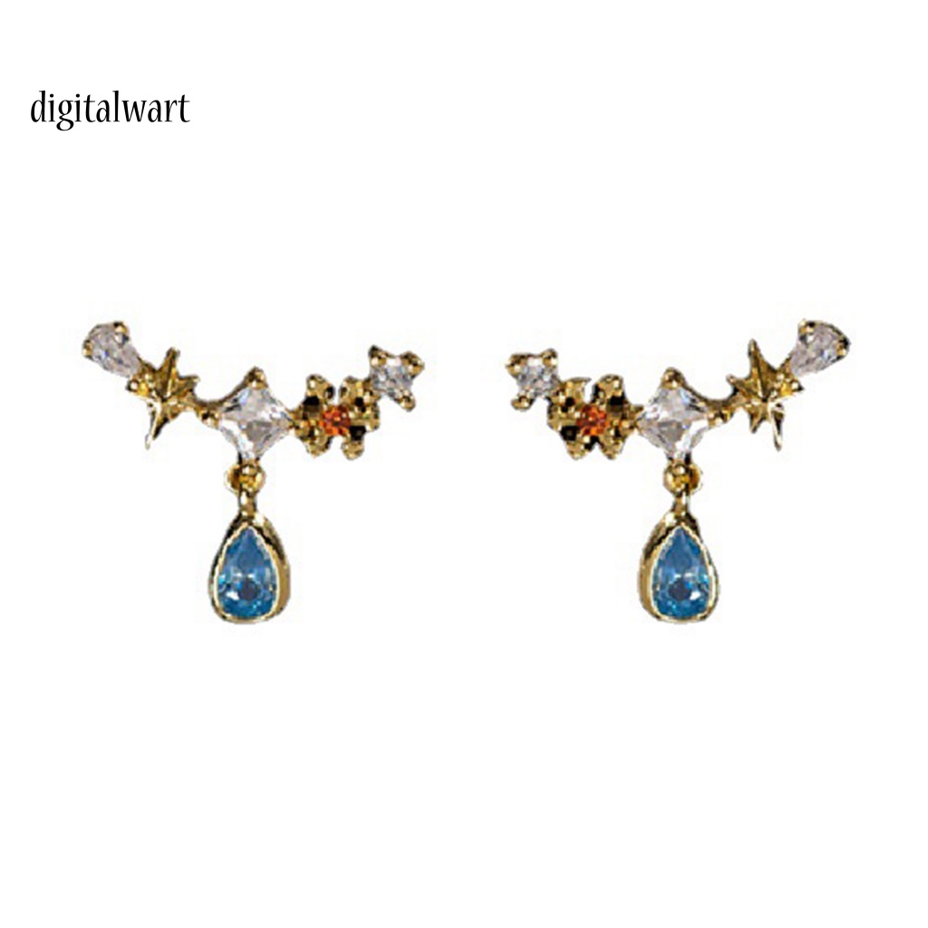 Kỹ Thuật Số| Bộ Vòng cổ + Bông Tai Đính Đá Zircon Hình Giọt Nước Bằng Đồng Bạc Chống Mài Mòn Thời Trang