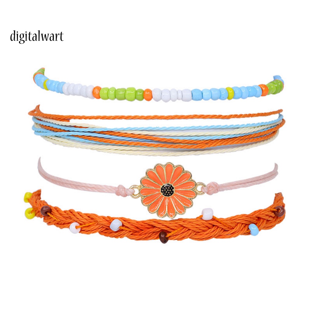 Kỹ Thuật Số| Set 4 Vòng Tay Bện Dây Thủ Công Chống Nước Phong Cách Bohemian Cho Nữ