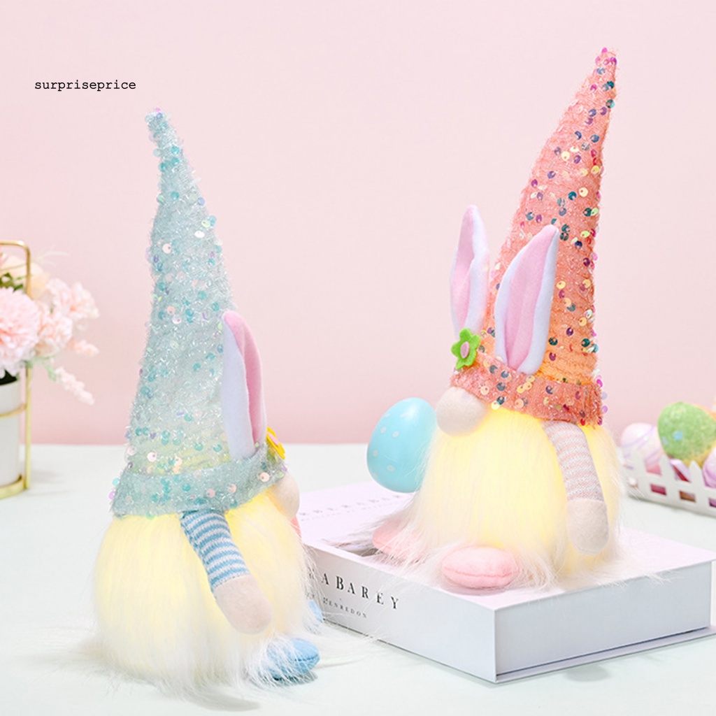 Spa Mũ Búp Bê Vô Diện Thiết Kế Mũ Tai Thỏ Trắng Dài Bằng Vải Có Đèn LED Phát Sáng Trang Trí Lễ Phục Sinh Hom