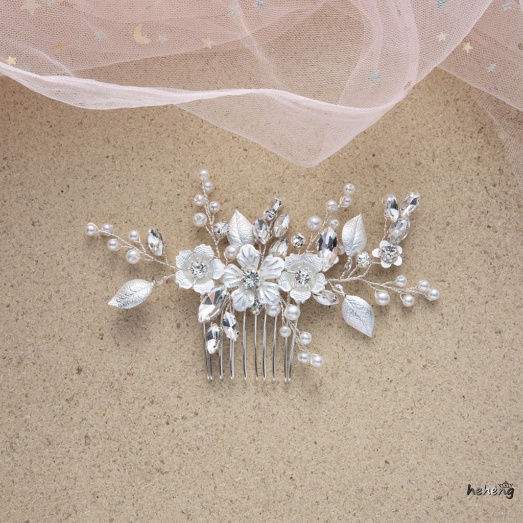 Lược Cài Tóc Hình Hoa Lá Đính Ngọc Trai Sang Trọng Cho Bé Gái