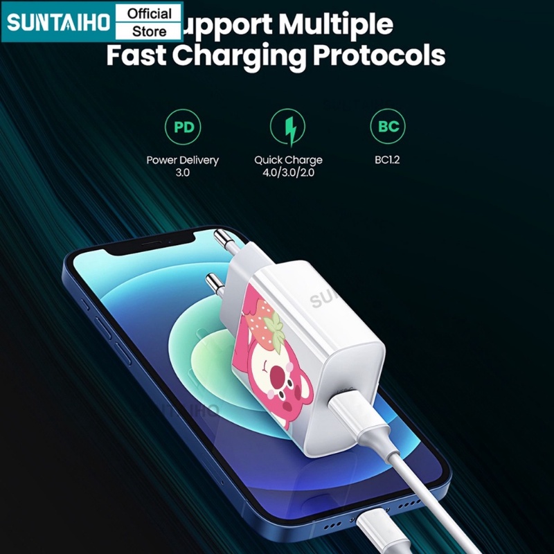 Suntaiho Củ Sạc Nhanh 27W PD USB C Hình Quả Dâu Tây Dễ Thương Cho IPhone Type C PD