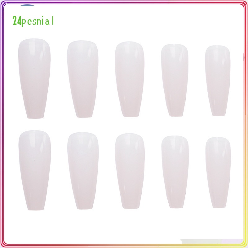 Bộ 24 Miếng Dán Móng Tay Giả Màu Trắng Dáng Dài Cs-57