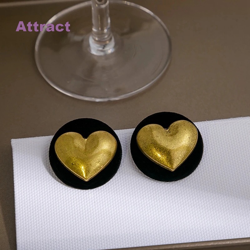 Bông Tai Hình Tròn Họa Tiết Trái Tim Màu Vàng Đen Phong Cách Boho Cổ Điển Thời Trang Cho Nữ