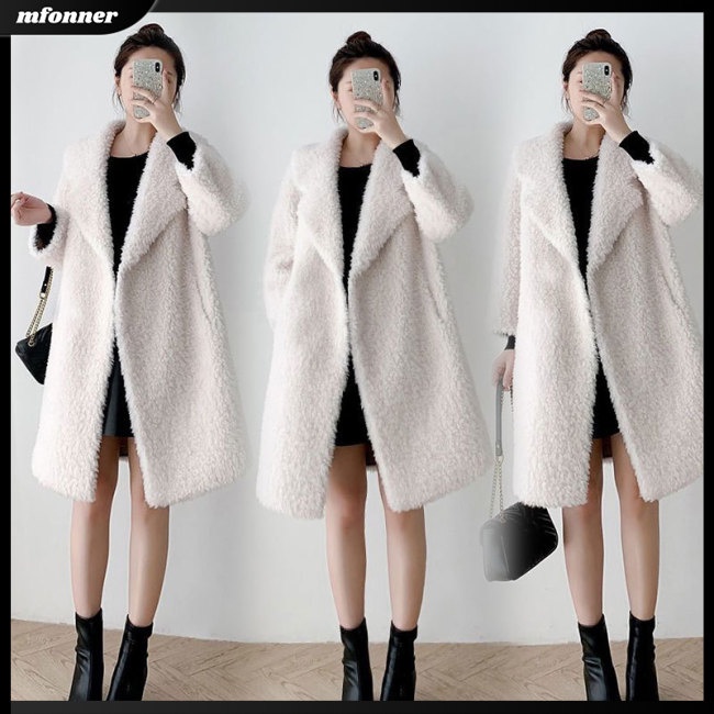 Áo Khoác Lông Cừu Tay Dài Màu Trơn Thời Trang Mùa Đông Cho Nữ