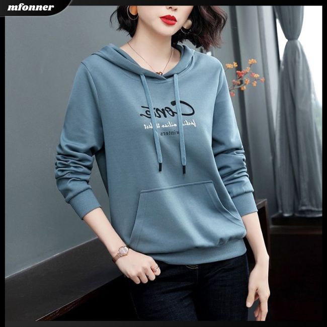 Áo Hoodie Tay Dài Dáng Rộng In Chữ Thời Trang Cho Nữ
