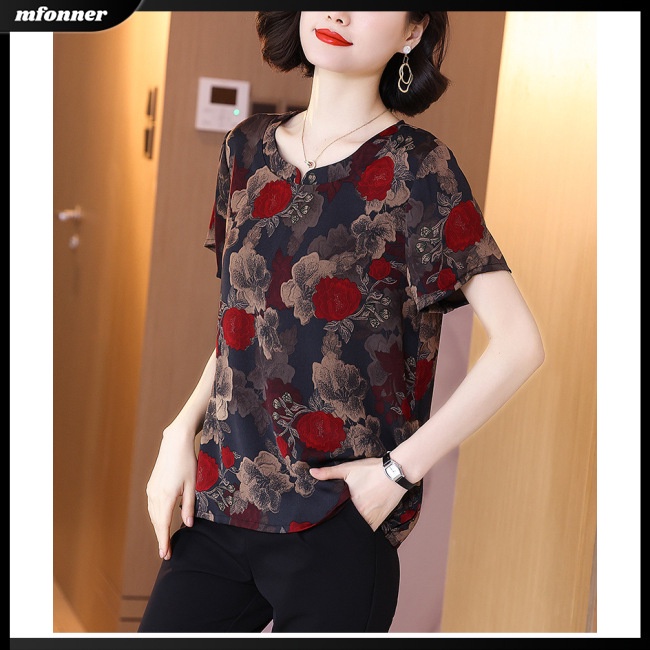 Áo Thun Tay Ngắn Cổ Tròn Dáng Rộng In Họa Tiết Kiểu Retro Thời Trang Cho Bạn Gái