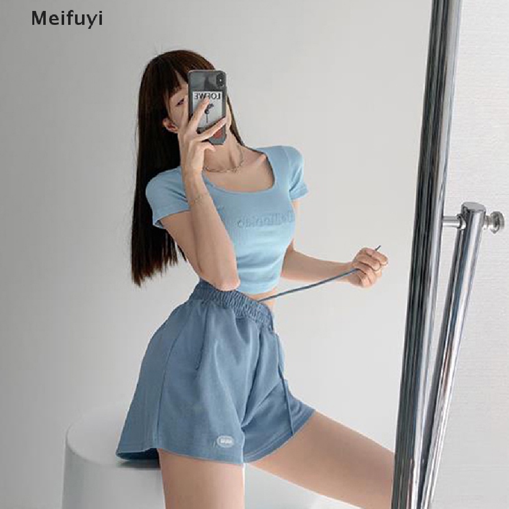 Áo Croptop Tay Ngắn Cổ Vuông Màu Sắc Đơn Giản Cho Nữ