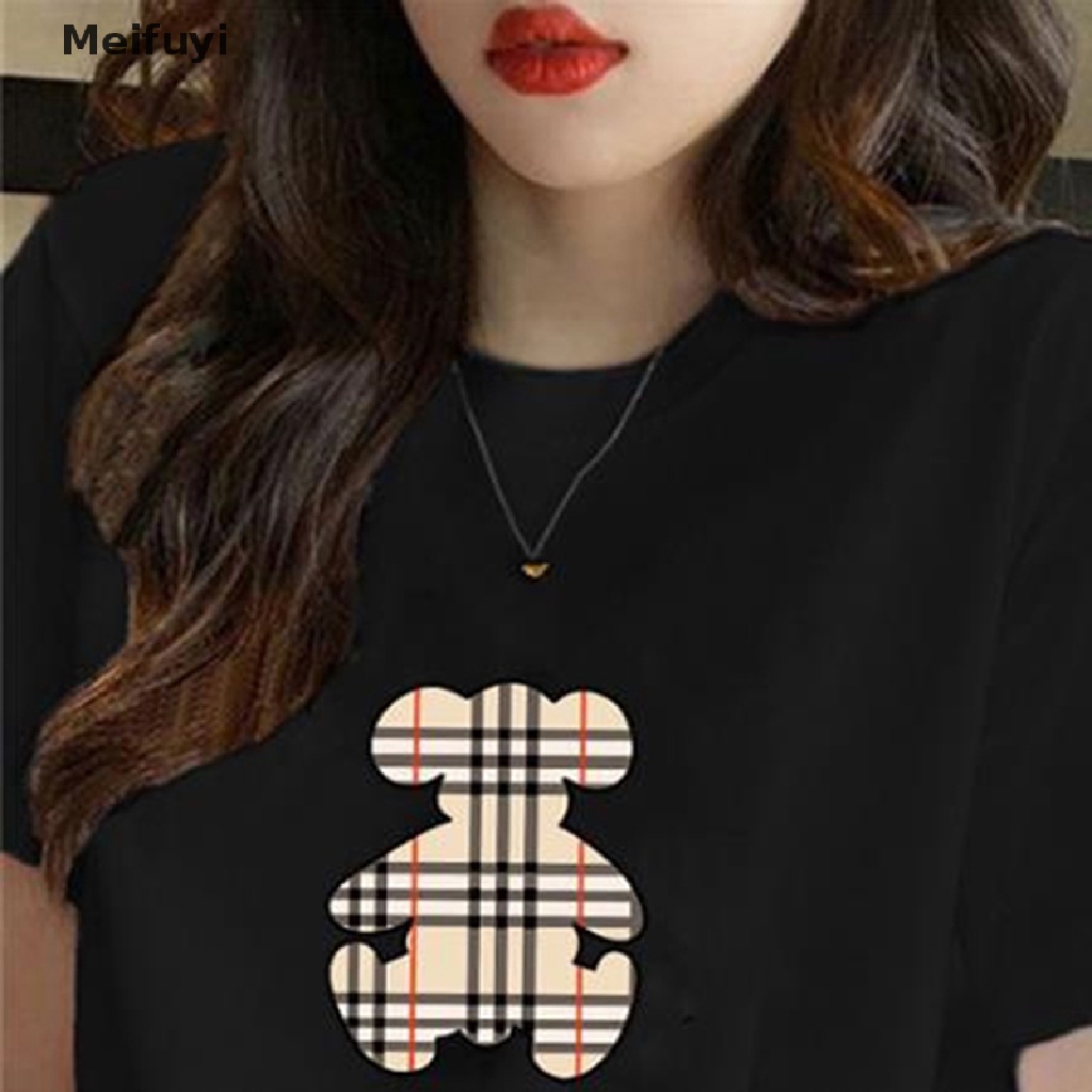 Áo Thun Nữ Cổ Tròn Ngắn Tay In Hình Gấu Đơn Giản