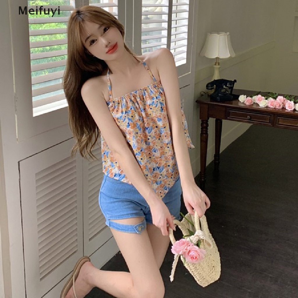 [Meifuyi] Áo In Hoa Y2K Hở Lưng Ôm Dáng Phong Cách Cổ Điển