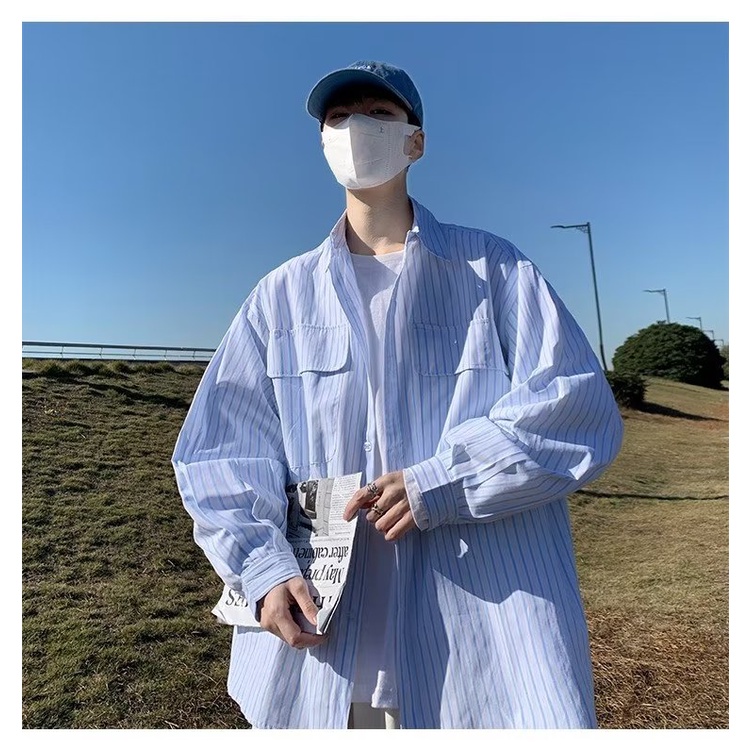 Áo Sơ Mi Kẻ Sọc Dọc Phối Khóa Kéo Cá Tính Thời Trang