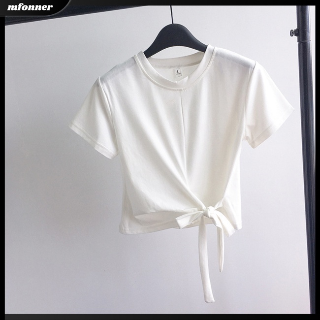 Áo Thun Croptop Tay Ngắn Cổ Tròn Màu Sắc Đơn Giản Cho Nữ