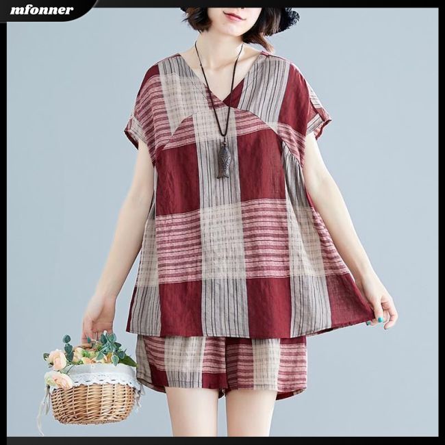 Set Áo Tay Ngắn Cổ Chữ V + Quần Short Dáng Rộng Thời Trang Cá Tính Cho Nữ