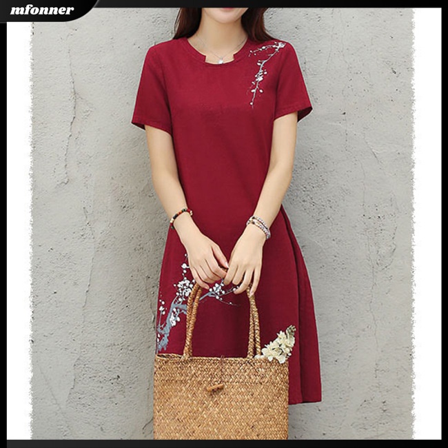 Đầm Tay Ngắn Dáng Rộng In Họa Tiết Hoa Xinh Xắn Thời Trang Cho Nữ