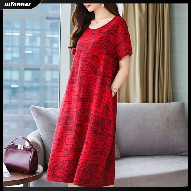 Đầm Tay Ngắn Cổ Tròn Dáng Rộng In Họa Tiết Thời Trang Mùa Hè Xinh Xắn Cho Nữ