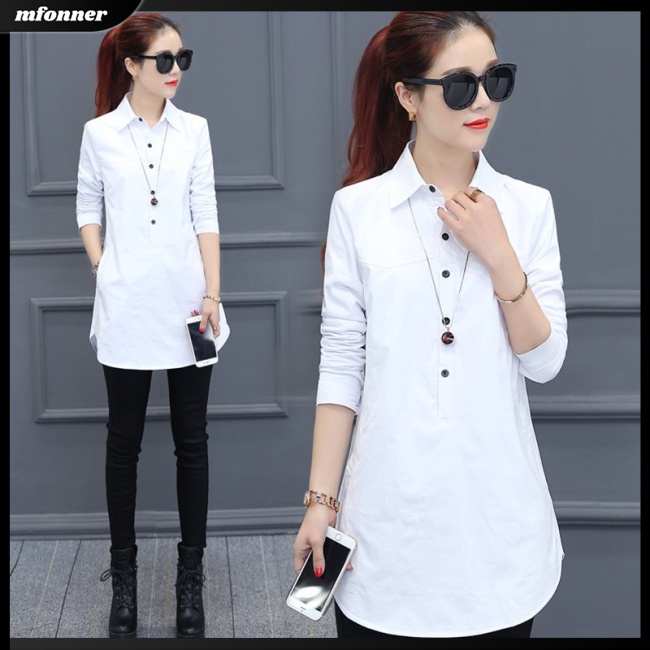 Áo Sơ Mi Tay Dài Dáng Rộng Màu Sắc Đơn Giản Thanh Lịch Cho Nữ