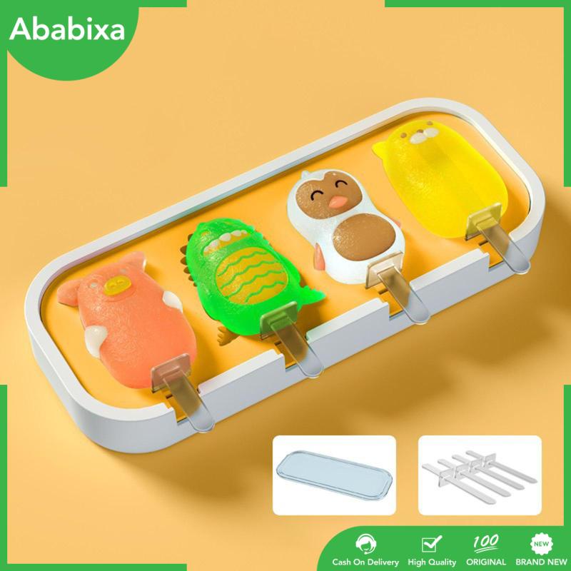 [Ababixa] Khuôn Làm Kem Que Kiểu Hoạt Hình Dễ Vệ Sinh Với Que Đá Có Thể Tái Sử