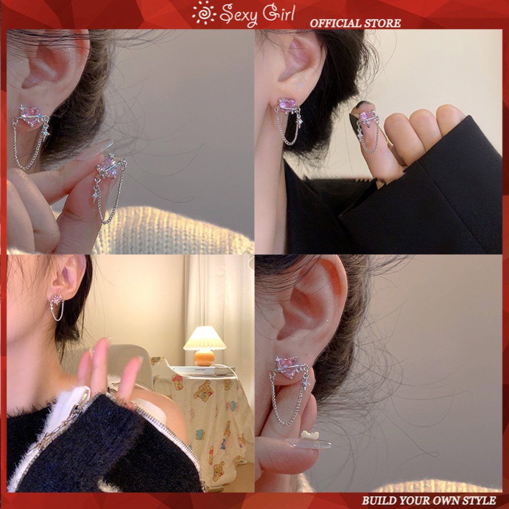 Khuyên Tai Hình Trái Tim Màu Hồng Phong Cách Hàn Quốc Dành Cho Nữ