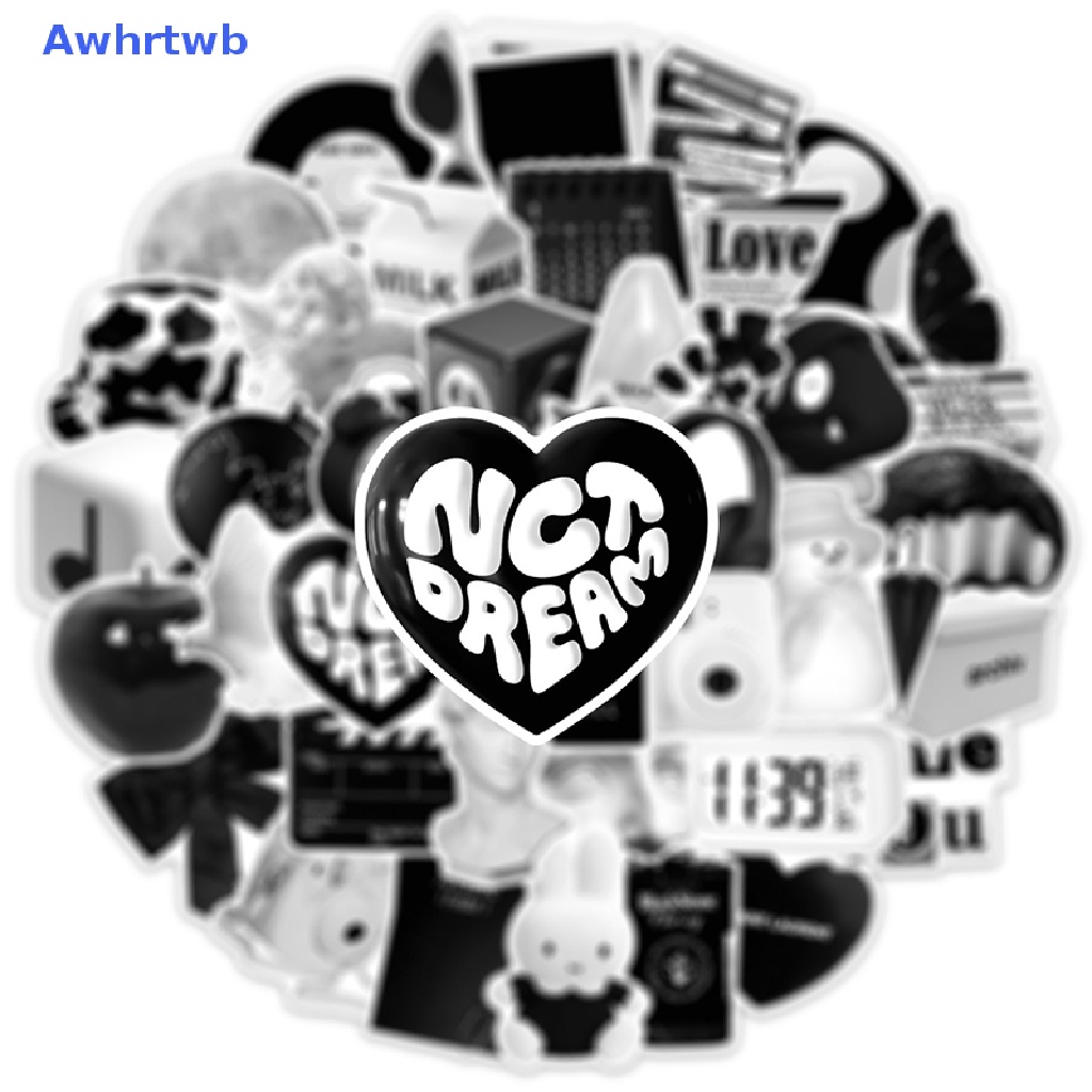 Set 50 Sticker Màu Trắng Đen Trang Trí Sổ Tay DIY Mới