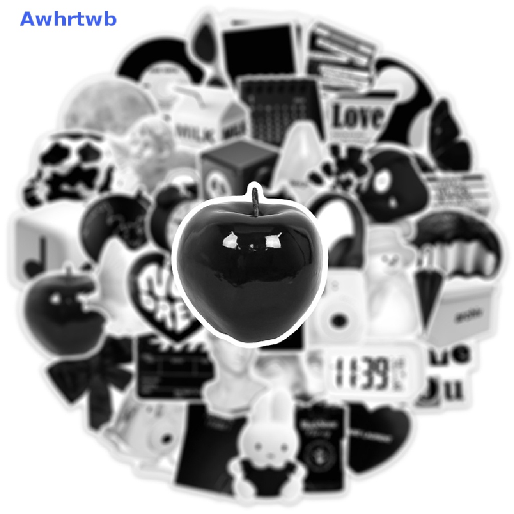 Set 50 Sticker Màu Trắng Đen Trang Trí Sổ Tay DIY Mới