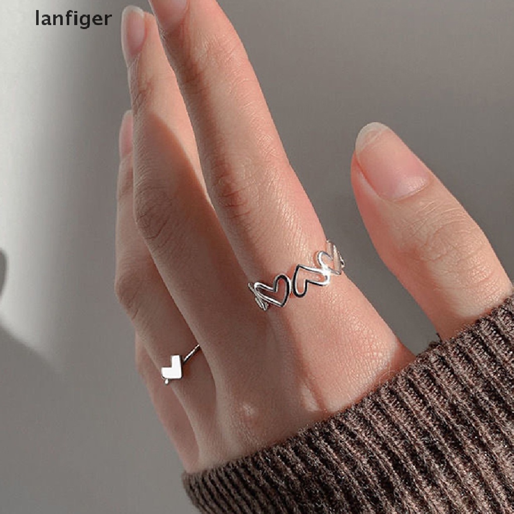 1 Set Nhẫn Hở Mạ Bạc Hình Trái Tim Đơn Giản Thời Trang Cho Nữ