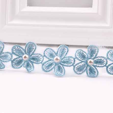 Cuộn Dây Ruy Băng Ren Hoa Màu Trơn Đính Ngọc Trai Nhiều Màu Sắc Dùng Trang Trí Quần Áo DIY 1 Yard