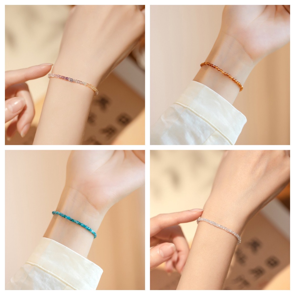 Vòng Tay Chuỗi Hạt Đá Fluorite May Mắn Đơn Giản Dành Cho Nữ