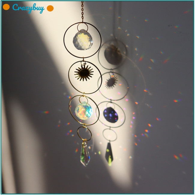 Cr Set 5 Chuông Gió Hình Mặt Trăng Ngôi Sao Pha Lê Nhiều Màu Treo Cửa Sổ Trang Trí Nhà Cửa Sân Vườn