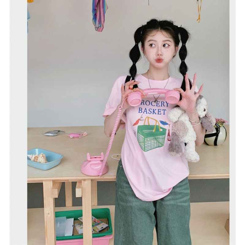 Áo Thun Nữ Ngắn Tay Cổ Tròn In Chữ Sáng Tạo