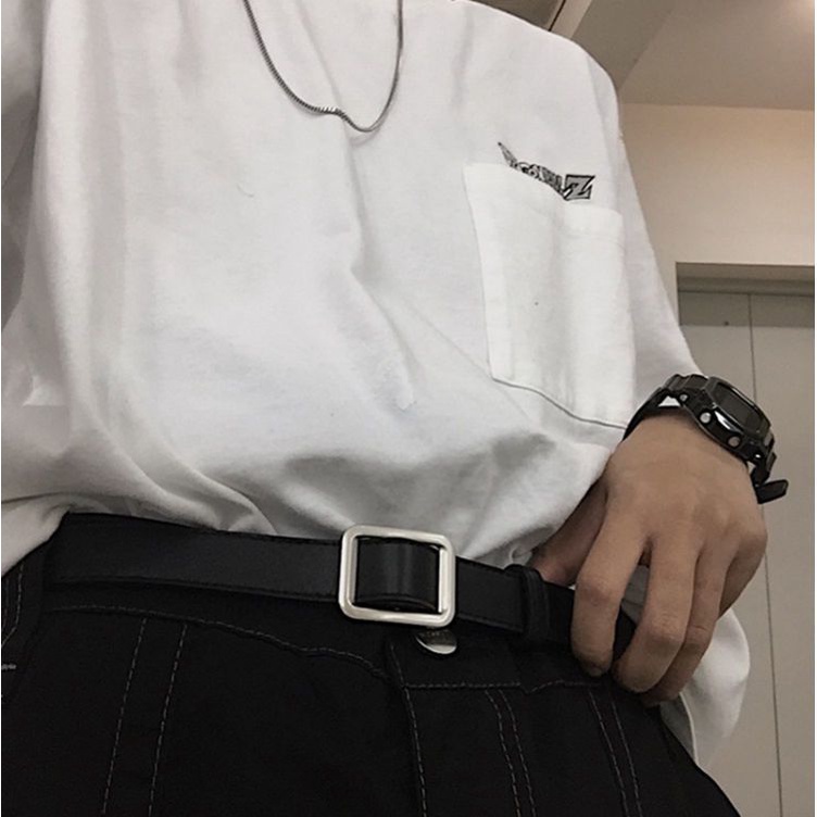 Thắt Lưng Da Pu Màu Đen Phong Cách Vintage Hàn Quốc Cá Tính