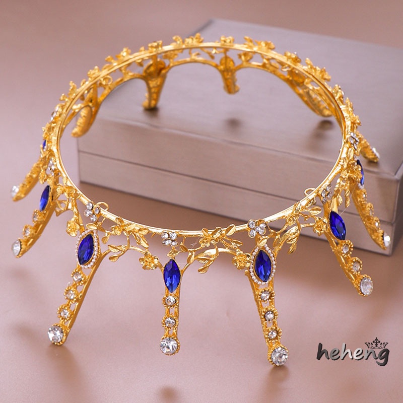 Vương Miện Đính Đá Pha Lê Xanh Dương Lớn Thời Trang