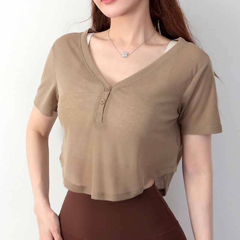 Áo thun thể thao ANRAN tay lửng dáng suông năng động thời trang cho nữ size S-XL
