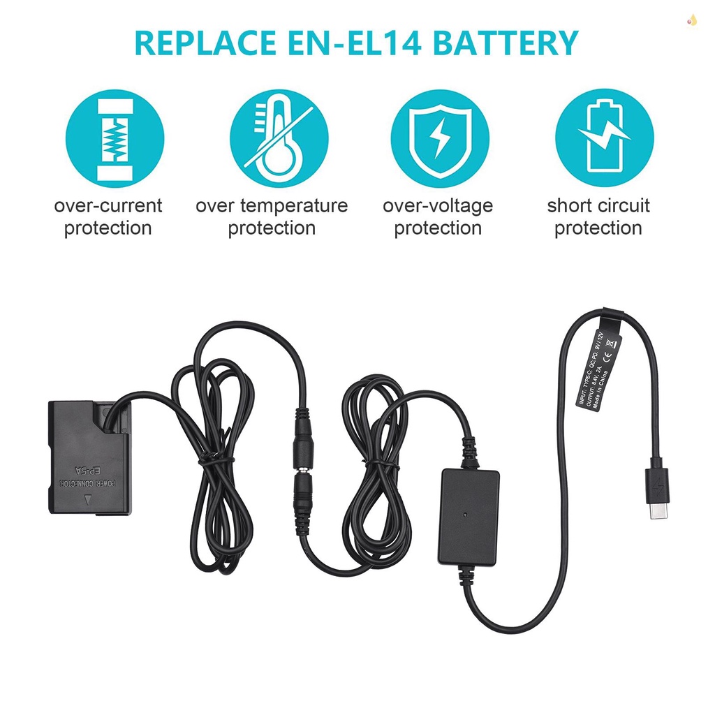 Dây Cáp PD USB Loại C EP-5A EN-EL14 Thay Thế Cho D5600 D5500 D5100 D5200 D5300 D3200 D3100 D3300 D3400 D3500 D3500 DF P7800 P7700