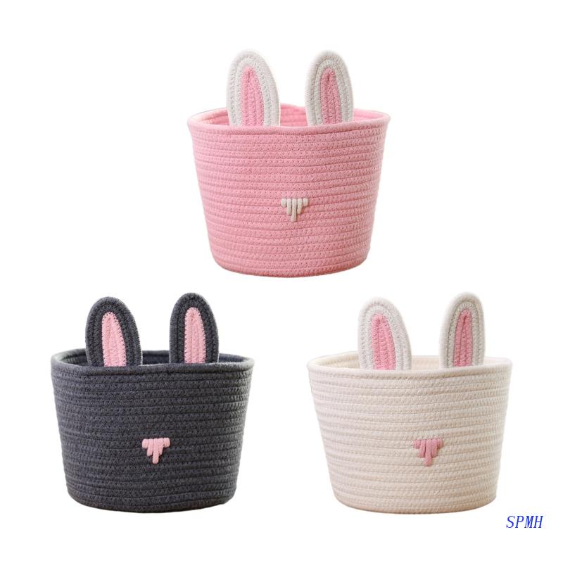 Giỏ Đựng Đồ Bằng Vải Cotton Họa Tiết Thỏ Phục Sinh Hoạt Hình