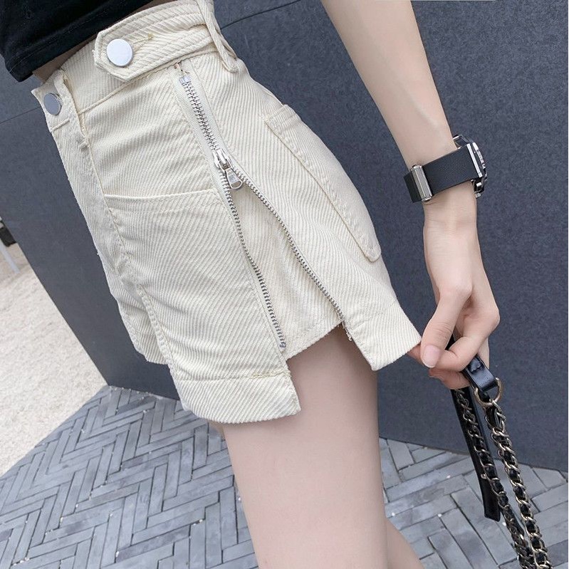 COZOK Quần Short Denim Màu Trơn Lưng Cao Dễ Phối Đồ Hợp Thời Trang