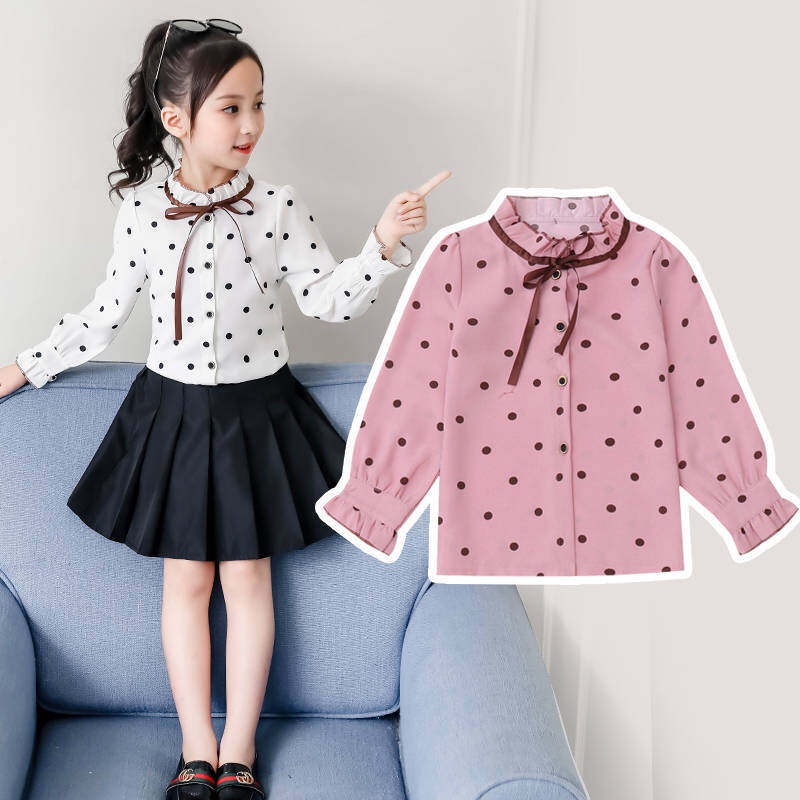 Áo Chiffon Tay Dài Họa Tiết Chấm Bi 110-160cm Cho Bé Gái Từ 2-13 Tuổi