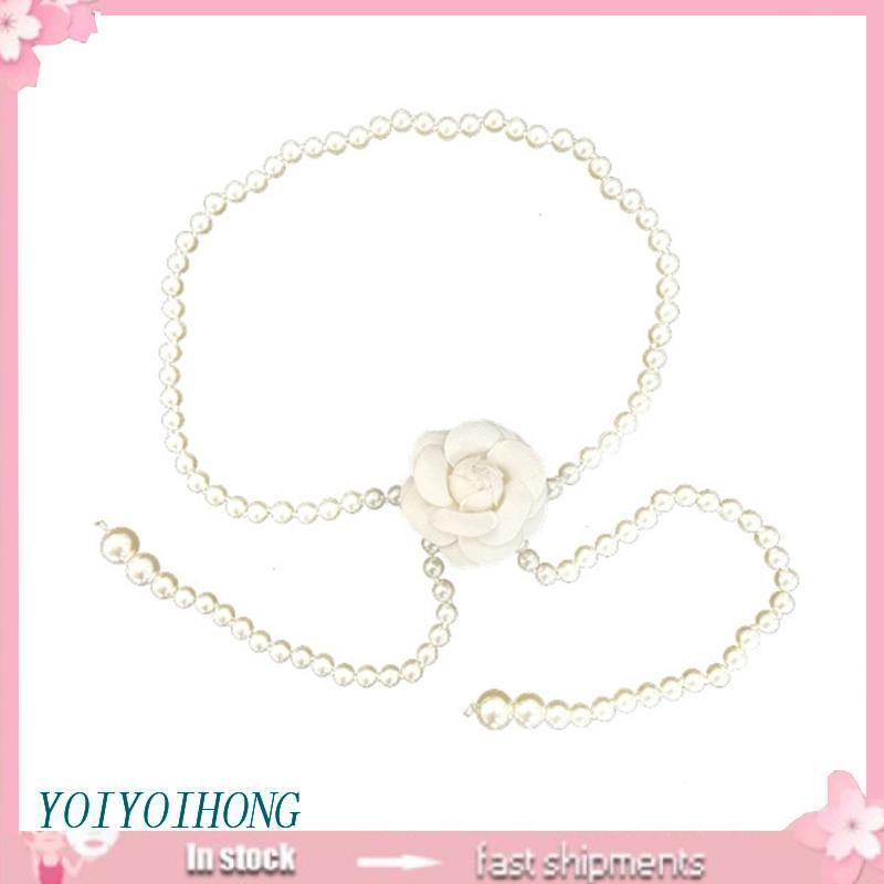 Thắt Lưng Dây Xích Đính Hoa Trà Và Ngọc Trai Thời Trang