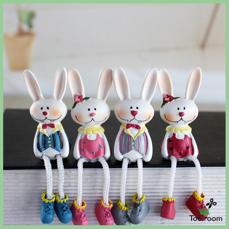 Set 4 Bức Tượng Thỏ Bằng Nhựa Resin Để Bàn Trang Trí